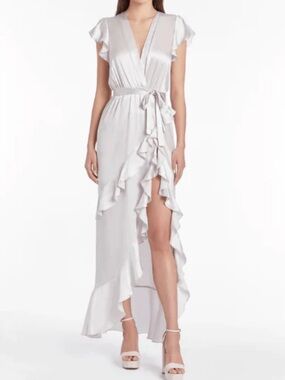 Amanda Uprichard Johanna Silk High-Low Ruffle Wrap Dress NWT $392